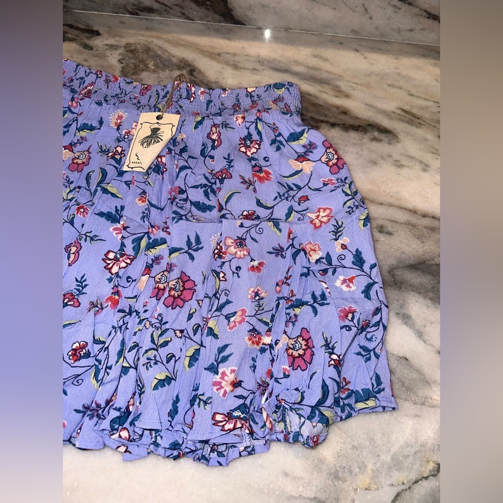 NWT Easel Size Small Floral Blue Bubble Boho Pull On Stretchy Skirt - Picture 4 of 9